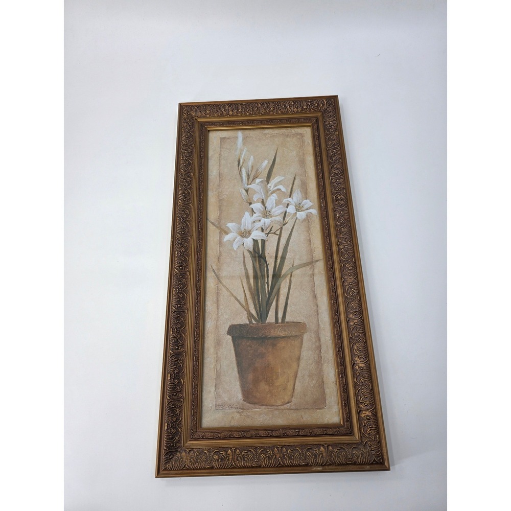 TC Chiu Floral Still Life Framed Art Print White Lilies Ornate Gold Frame